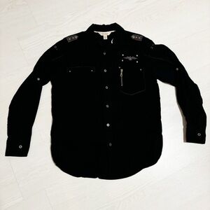 Decree Mens Military Black Button Down Epaulets Size‎ Medium